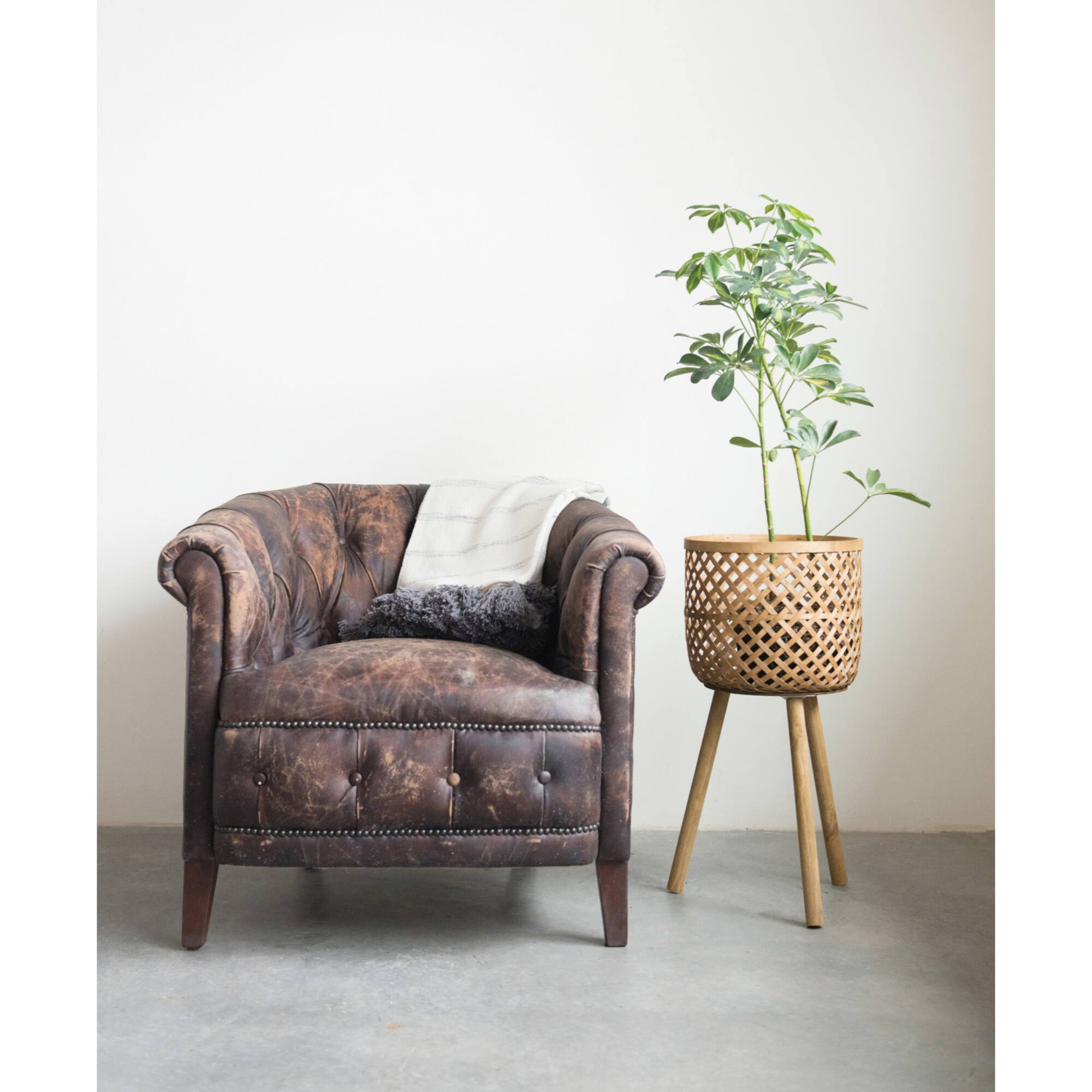 Hello Honey® Woven Bamboo Floor Baskets with Wood Legs Set